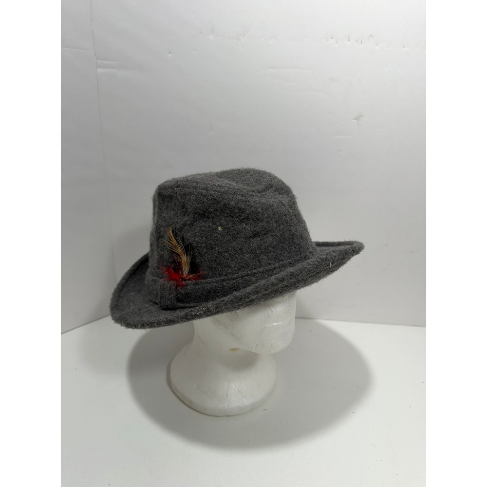 Stetson Vintage Gray Wool Felt Fedora Hat with Feather Size 7 1/2 USA Made